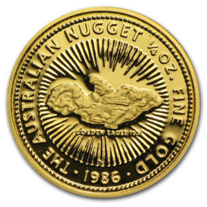 Золотая монета 25 долларов 1986 год. Австралия. Самородки