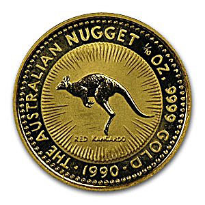 Золотая монета 15 долларов 1990 год. Австралия. Красный кенгуру