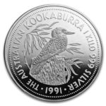 Серебряная монета 150 долларов 1991 год. Австралия. Кукабарра