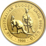 Золотая монета 25 долларов 1998 год. Австралия. Красный кенгуру