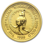 Золотая монета 1000 долларов 1999 год. Австралия. Красный кенгуру
