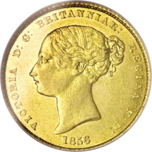 Золотая монета Полсоверена 1855-1856 годов. Австралия. Королева Виктория
