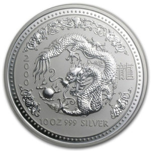 Серебряная монета 10 долларов 2000 год. Австралия. Лунар. Год Дракона