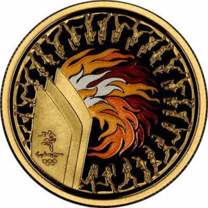 Золотая монета 100 долларов 2000 год. Австралия. Олимпийский факел