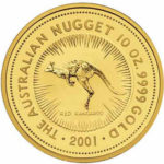Золотая монета 1000 долларов 2001 год. Австралия. Красный кенгуру