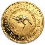 Золотая монета 200 долларов 2001 год. Австралия. Красный кенгуру