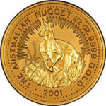 Золотая монета 50 долларов 2001 год. Австралия. Красный кенгуру