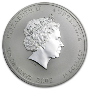 Серебряная монета 10 доллар 2008 год. Австралия. Лунар. Год Крысы