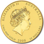 Золота монета 25 доларів 2008 року. Австралія. Лунар. Рік Щура