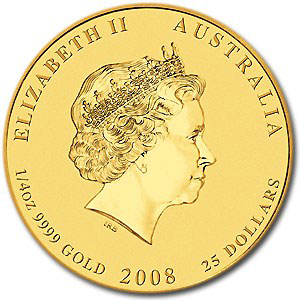 Золотая монета 25 долларов 2008 год. Австралия. Лунар. Год Крысы