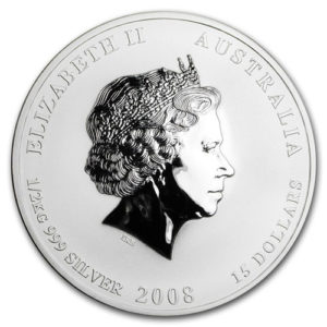 Серебряная монета 15 доллар 2008 год. Австралия. Лунар. Год Крысы