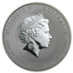Серебряная монета 50 центов 2008 год. Австралия. Лунар. Год Крысы