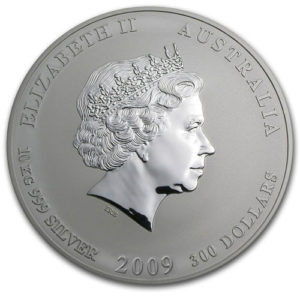 Серебряная монета 300 долларов 2009 год. Австралия. Лунар. Год Быка