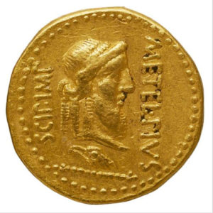 Золотой ауреус, Марк Лициний Красс и Метелл Сципион, 47-46 год до н.э.