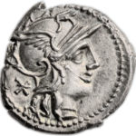 Серебряный Республиканский Денарий Тиберия Минуция Авгурина, 134 год до н.э.