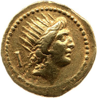 Золотой ауреус, Паблий Клодий, 42 год до н.э.
