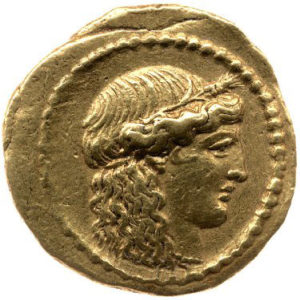 Золотой ауреус, Луций Муссидий Лонг, 42 год до н.э.