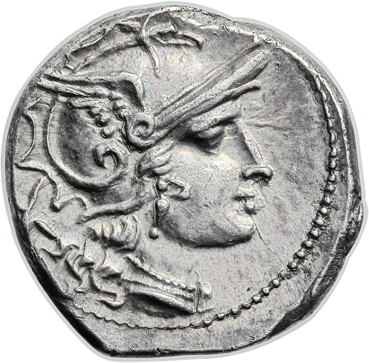 Серебряный республиканский Денарий Анонимного выпуска, 206-195 год до н.э.