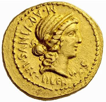 Золотой ауреус, Гай Кассий Лонгин, 42 год до н.э.