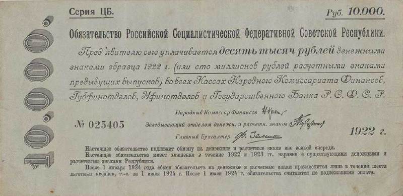 Банкнота РСФСР 10000 рублей 1922 года