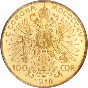 Золотая монета 100 крон Австро-Венгрии