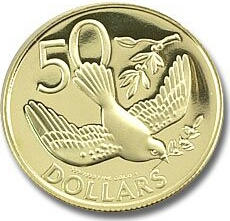 Золотая монета 50 долларов Виргинских островов