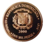 Золота монета 2000 Песо (2000 Pesos) Домінікана