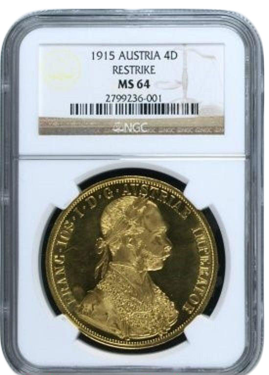 Золотая монета 4 Дуката Австро-Венгрии в слабе