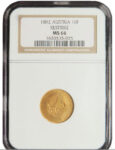 Золотая монета 4 флорина 10 франков Австро-Венгрии в слабе