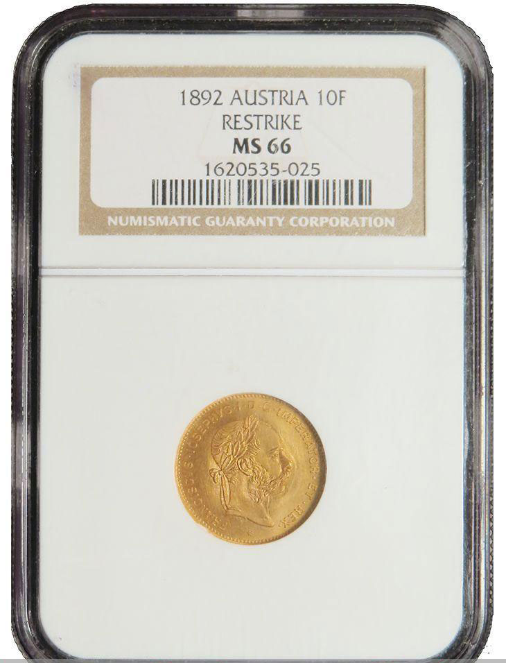 Золотая монета 4 флорина 10 франков Австро-Венгрии в слабе