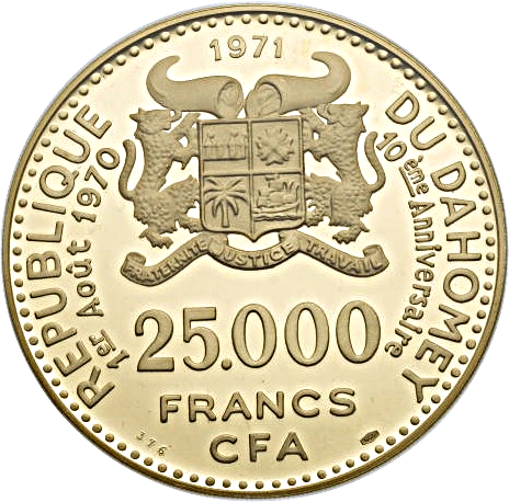 Золотая монета 25 000 Франков Бенина