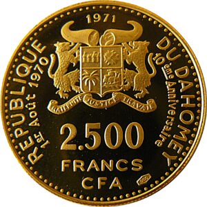 Золотая монета 2500 Франков Бенина