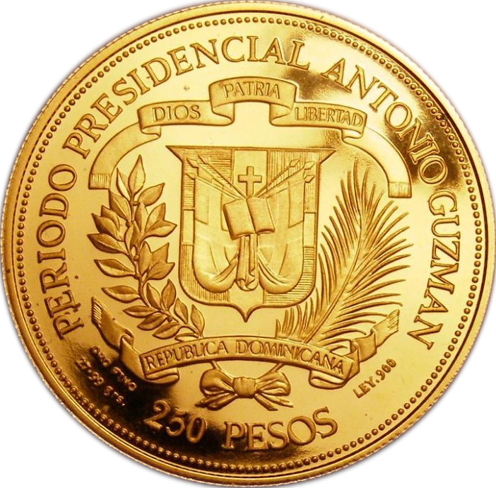 Золотая монета 250 Песо (250 Pesos) Доминикана