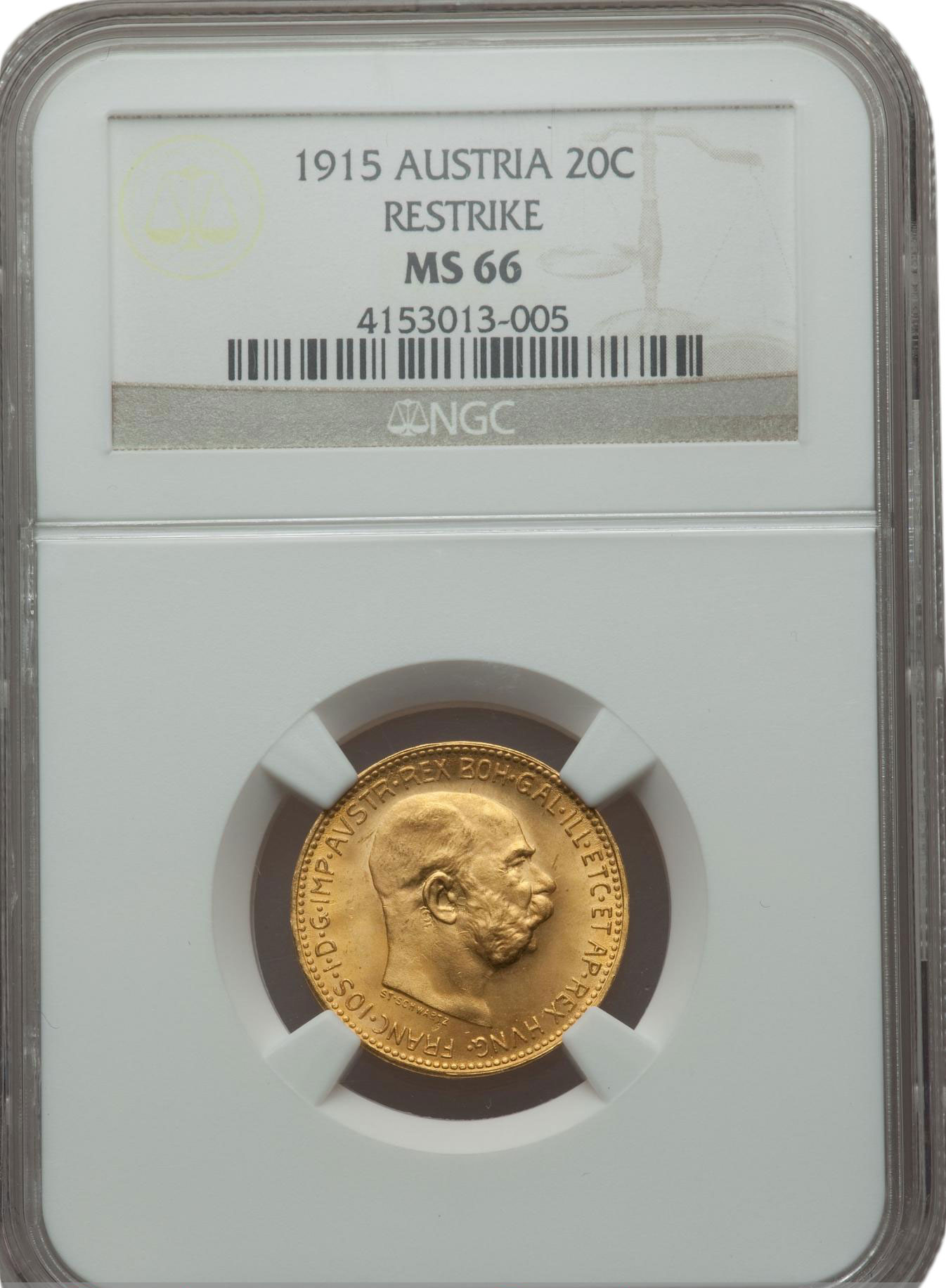 Золотая монета 20 Крон Австро-Венгрии в слабе