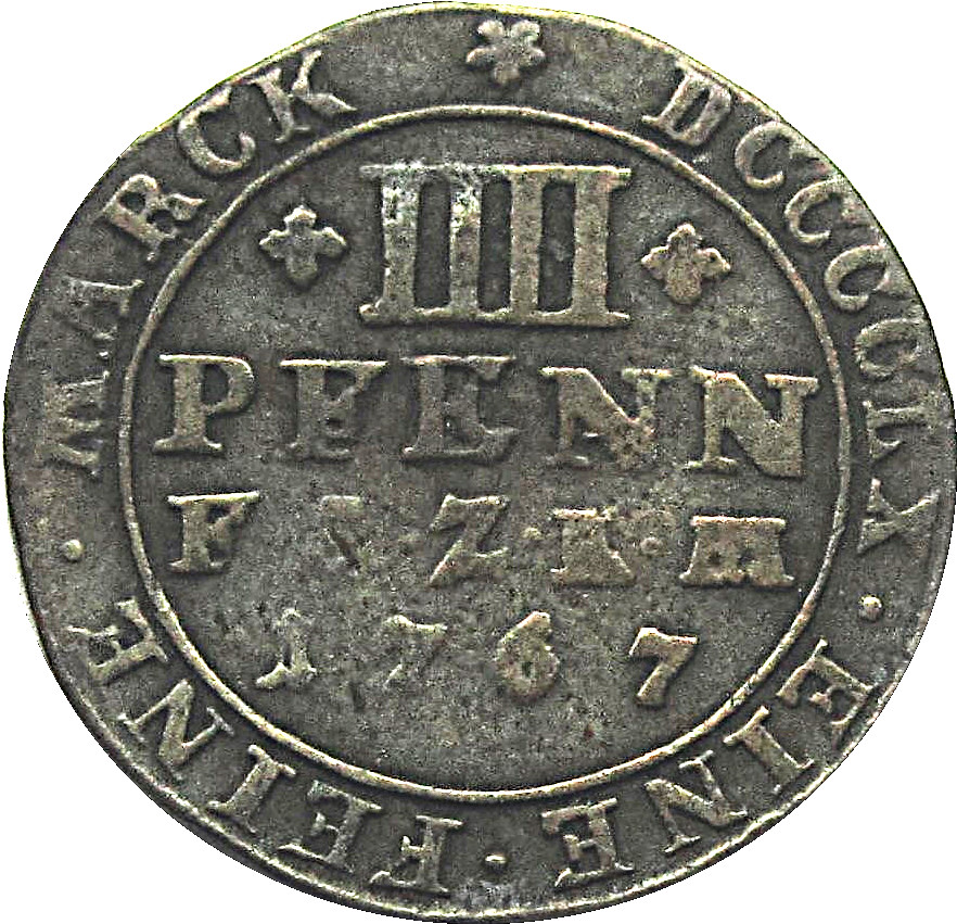 Серебряная монета 4 Пфеннига (4 Pfennig) Германия
