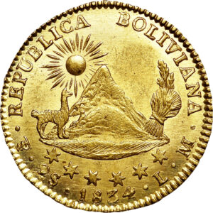 Золотая монета 2 скудо (2 Scudos) Боливия