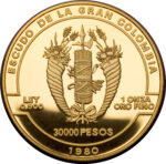 Золотая монета 30 000 Песо (30 000 Pesos) Колумбия