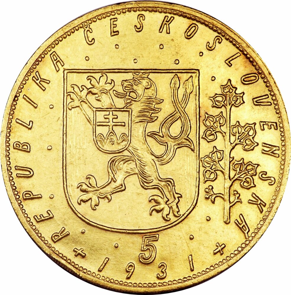Золотая монета 5 Дукатов (5 Dukátů) Чехословакия