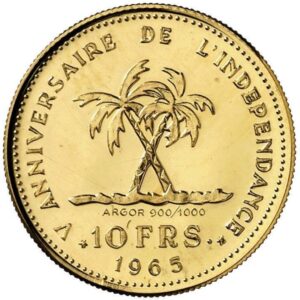 Золотая монета 10 Франков (10 Francs) Конго