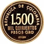 Золотая монета 1500 Песо (1500 Pesos) Колумбия