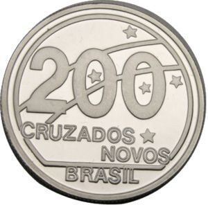 Серебряная монета 200 крузейро (200 Cruzados) Бразилия