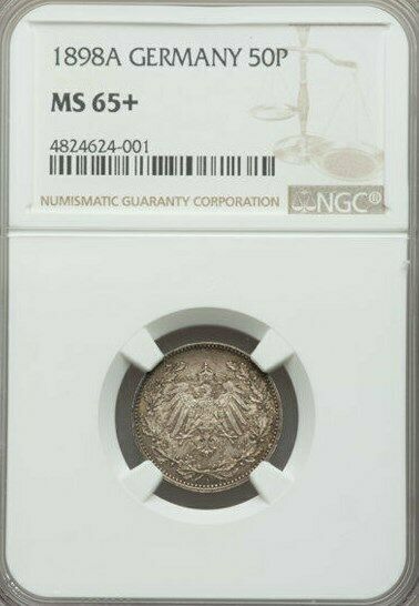 Серебряная монета 50 Пфеннигов (50 Pfennig) Германии в слабе