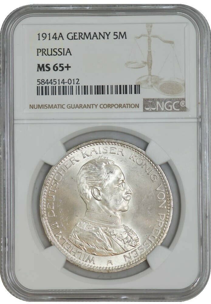 Серебряная монета 5 Марок (5 Mark) Германии в слабе